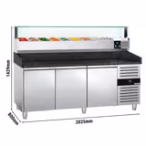 Table réfrigérée à pizza PREMIUM - 2000 x 800 mm - avec 3 portes - incl. vitrine réfrigérée LED - 9 x GN 1/3
