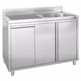 Plonge inox - 1200x600mm - 1 bac à droite - avec égouttoir à gauche - avec dosseret - sur meuble - avec vide‑déchets et poubelle