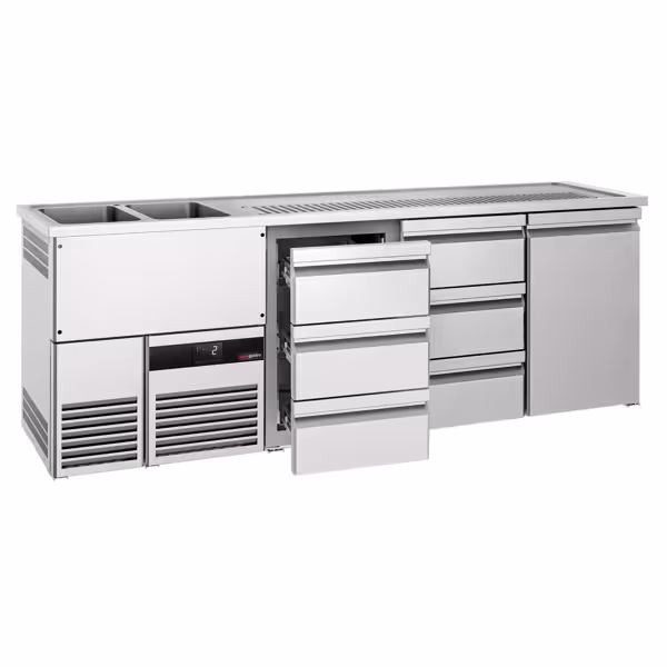 منضدة البار PREMIUM - 2500x700mm - 1 باب للعربات الحرارية & 6 أدراج