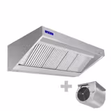 Wandafzuigkap RVS - 900mm diep - 2000mm - met motor - compleet - met standen snelheidsregelaar, 4 labyrintfilters en verlichting - 2200m³/u
