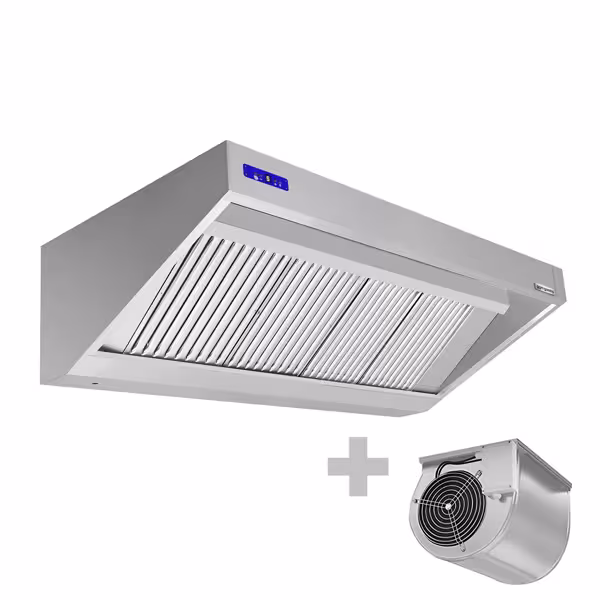 Commercial Wall-Mounted Extraction Canopy - with Motor - 2000mm - Speed Controller, Baffle Filters & LED Lighting