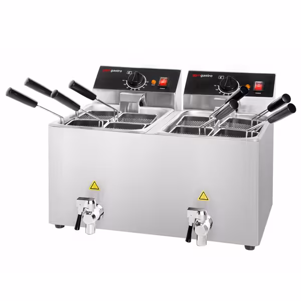 Pastakoker - 8 + 8 liter - 6,5 kW - met aftapkraan - incl. 8 kookmanden