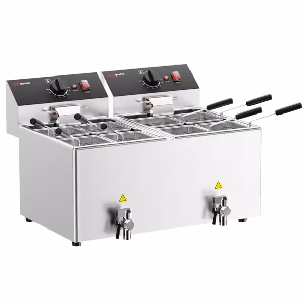 Elektrische pastakoker - 8 + 8 liter - 6,5kW - met aftapkraan - incl. 8 manden - tafelmodel