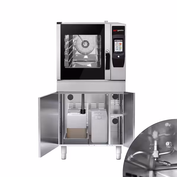 Kombidämpfer - Touch - 4x GN 1/1 - mit Hähnchengrill, Fettauffangsystem, Unterschrank, Waschsystem & Temperaturfühler