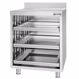 Työkaappi - ruostumatonta terästä - 647x600mm - 3 laatikkoa astiakoreja varten.