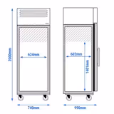 Bakkerij koelkast rvs PREMIUM - EN 600x800 - 737L - 1 glazen deur - wielstel