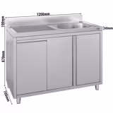 Lavello armadiato ECO - in acciaio inox - 1200x700mm - con pattumiera - 1 vasca a destra