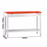 Edelstahl Arbeitstisch PREMIUM - 1200x600mm - mit Grundboden - inkl. Schneideplatte Rot