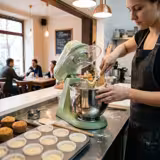 Планетарний міксер професійний - 7 л - 350 Вт - у комплекті: віночок, лопатка, гак - настільний - м'ятно-зелений