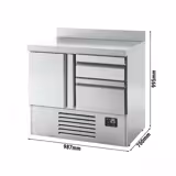 Mesa refrigerada - mostrador nevera PREMIUM PLUS - 980x700mm - con 1 puerta y con 2 cajones