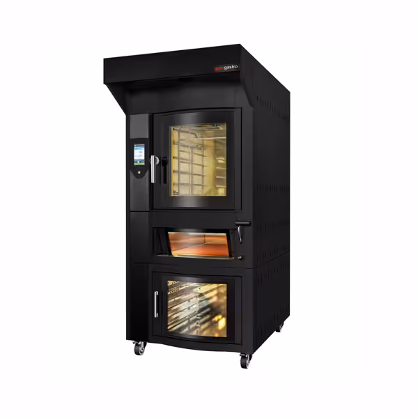 Horno eléctrico giratorio de aire caliente para panadería - 6x EN 60x40 - Touch - incl. horno para pizza, capó y cámara de fermentación