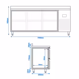 Koelwerkbank PREMIUM PLUS - 1960x600mm - met 6 lades - opstand