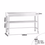 Nerezový pracovní stůl PREMIUM - 1200x700 mm - se spodní policí & s vyztuženou pracovní deskou