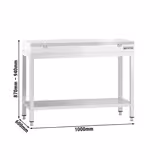 Table de travail inox PREMIUM - 1000 x 600 mm - avec tablette inférieure - incl. Planche à découper Blanche