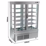 Vitrine réfrigérée 4 faces vitrées - 935L - 1320mm - avec 10 étagères - portes battantes vitrées - Pour FR - Argent