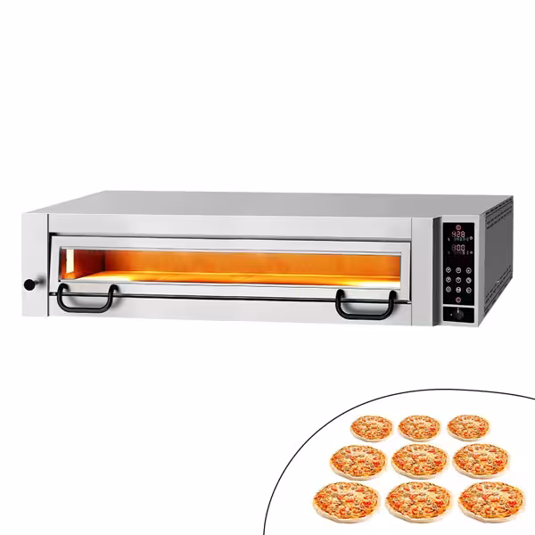 Elektrische pizzaoven (chamotte bakvloer) - 1462x1360x400mm - 1 kamer - 1x9 pizza’s Ø34cm - tot 450°C - Digital