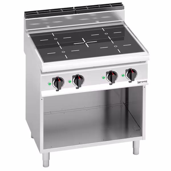 Induktioliesi Lorenzo 700 -sarja - 800x714 mm - 14,0 kW - 4 keittoaluetta - jalustalla - koostuu: Glaskeramiikka‑keittolevyt, avoin alarakenne