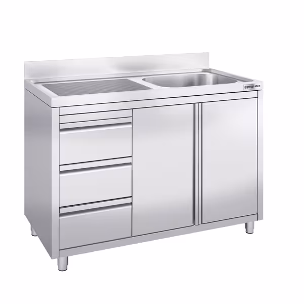 Sink unit with 3 drawers - 1200x700mm - 1 basin right 