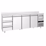 Frigider bar tip tejghea PREMIUM - 2690x600 mm - 775 L - 3 uși pline, 3 sertare, bordură spate 40 mm & sertar pentru zaț de cafea (knock box)