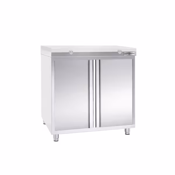 Armário de trabalho em aço inoxidável PREMIUM - 0,8 m - com porta de correr - inclui placa de corte  (Branco)