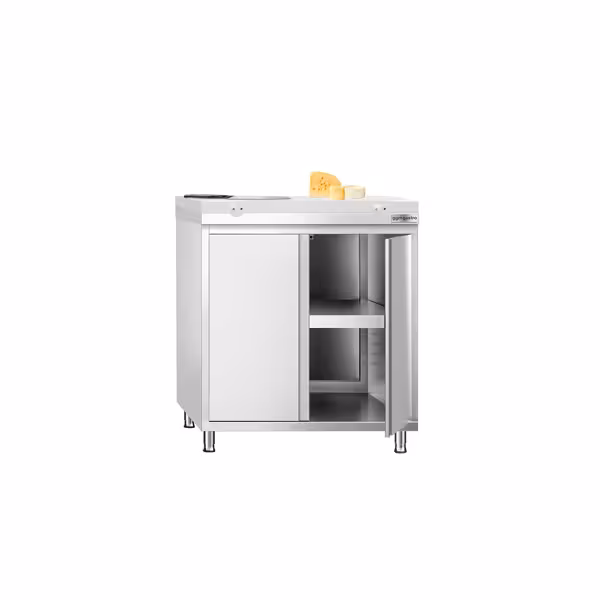 Edelstahl Arbeitsschrank PREMIUM - 800x700mm - mit Flügeltür inkl. Schneideplatte Weiß