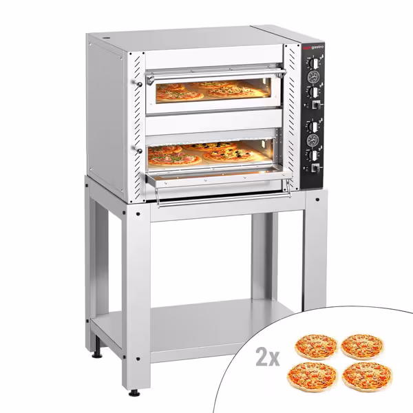 Električna peć za pizzu - 910x750 mm - 4+4 x 25 cm - za Ø 25 cm pizzu - do 450 °C - Mehaničko - uklj. postolje