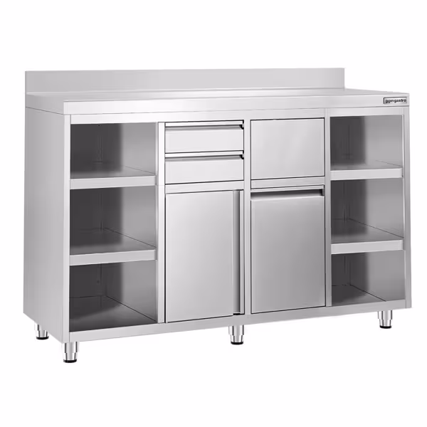 Arbeitsschrank - für Kaffeemaschine - 1600x600mm - mit 2 Schubladen, 1 Tür, 1 Mülleimer & Aufkantung