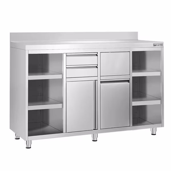 Koffiemachine onderkast RVS werkkast - 1600x600mm - met 2 deuren, 2 laden - met achteropstand