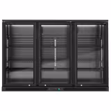 Banco Frigo Bar - 1350mm - 320Litri - con 3 porte in vetro a battente - Esterno e interno nero - Per UK