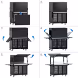 Mobiel cocktailstation - met barkoelkast, werkblad, glazen blad & LED-verlichting - scharnierend