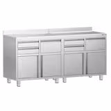 Pracovní skříňka - pro kávovar - 2 000x600 mm - s 2 odklepovými zásuvkami, se 4 zásuvkami, se 2 křídlovými dvířky - se zadním lemem