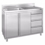 Spülschrank - 1200x600mm - mit 3 Schubladen & 1 Becken links