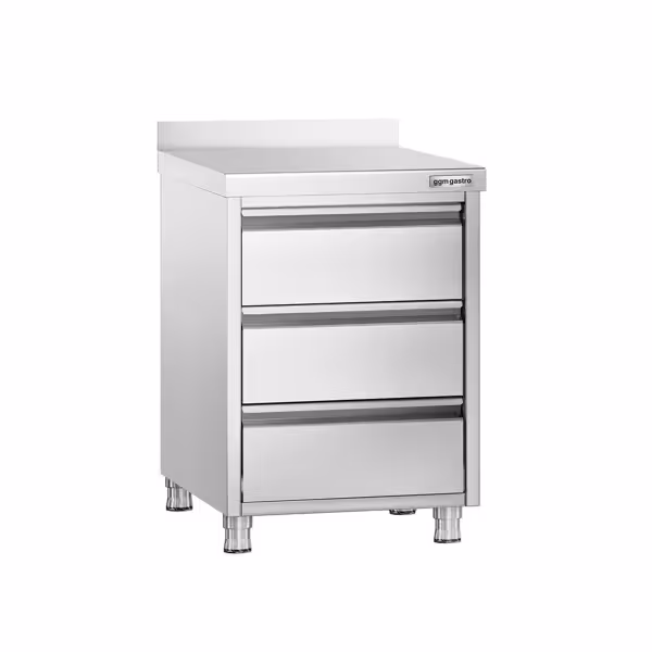 Cassettiera PREMIUM - in acciaio inox AISI 304 - con 3 cassetti e alzatina - 500x700mm