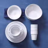 (6 kpl) tarjoilukulho - Budgetline Mammoet - posliini - 400 ml - kulmikas - 150x150 mm - pinoutuva, konepesunkestävä, mikron ja uunin kestävä, ammattilaatu - valkoinen