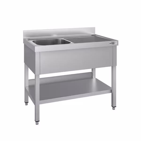 Rvs spoeltafel ECO - 1200x700mm - met onderschap - met 1 spoelbak links - met achteropstand