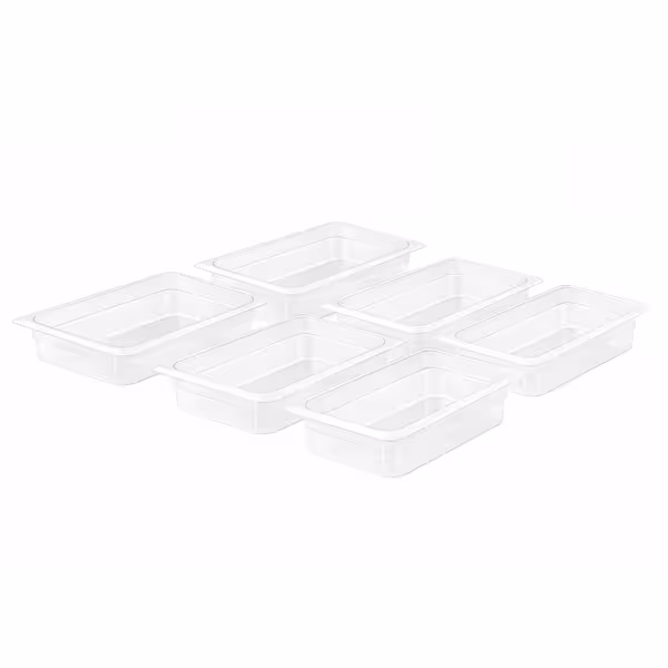 (6 pièces) Bac en Polypropylène - GN 1/2 - Translucide - 3,9 L - Hauteur : 65 mm