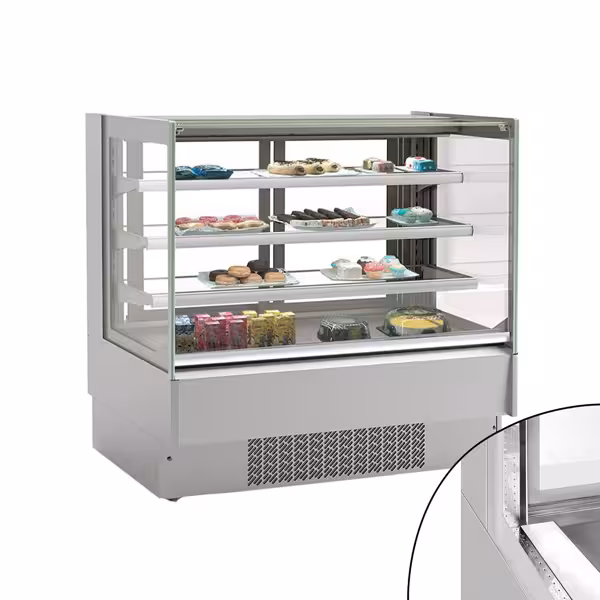 Vitrine à pâtisserie réfrigérée - 274L - 978mm - Double vitrage - avec 3 étagères - portes coulissantes vitrées arrière