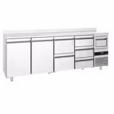 Commercial Back Bar Bottle Cooler PREMIUM - 2690x600x1150mm - 775L - with 2 Doors & 5 Drawers, upstand & knock box for coffee - Stainless Steel