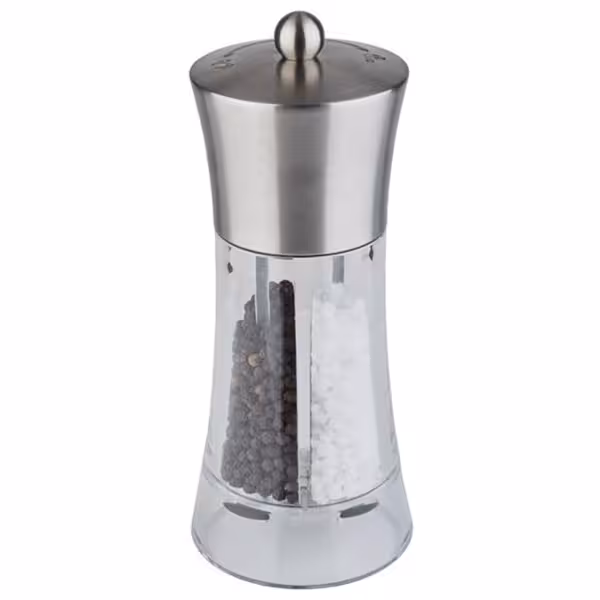 (6 stuks) 2-in-1 peper- en zoutmolen - SPICEX - RVS en acryl - met instelbare maalgraad - Hoogte: 190mm - Transparant