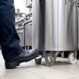 Commercial Waste bin - Pedal bin - 95L - 600(H)x450(W)x450(D)mm - with foot pedal; slow-closing lid; wheels & handles - Stainless steel