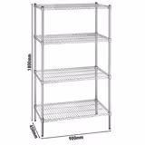رفوف فولاذية - 900x450mm - عمق: 450 mm - 4 رفوف (قابلة للتعديل) - كروم - الحمولة: 180 kg