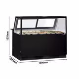 Koeltoonbank KAISA - 1500x1048mm - 420 liter - kleur zwart - dubbel glas - achterzijde 2 schuifdeuren - rechte ruit