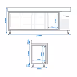 Koelwerkbank PREMIUM - 2330x600mm - met 4 deuren
