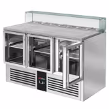 Saladette réfrigérée PREMIUM - 1368mm - 368L - 3 portes vitrées - avec vitrine de comptoir pour 8x GN 1/6