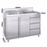Szafka pod zlewozmywak  - 1200x600 mm - z 3 szufladami & 1 zlewem po lewej stronie