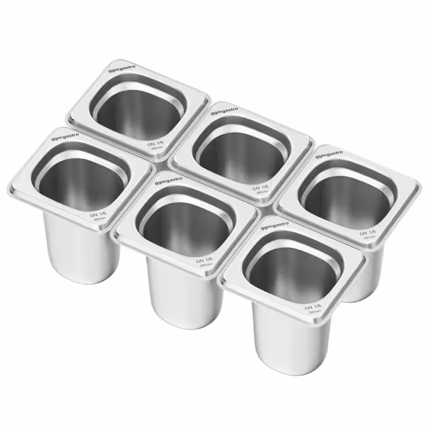 (6 pcs) Stainless Steel Gastronorm Pan GN 1/6 - Depth: 200mm
