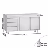 Edelstahl Arbeitsschrank ECO - 1400x700mm - mit 3 Schubladen links
