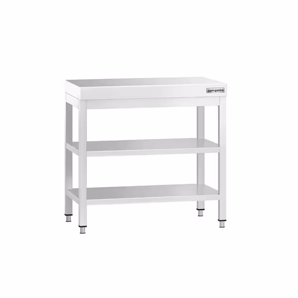 Mesa de trabalho em aço inoxidável PREMIUM - 700x600mm - com prateleira inferior & com prateleira intermédia & com travessas de reforço