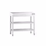 Nerezový pracovní stůl PREMIUM - 700x600 mm - se spodní policí & s mezipolicí & s vyztuženou pracovní deskou