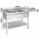 Spülmaschinen-Spültisch - 1600x600mm - mit 2 Becken links